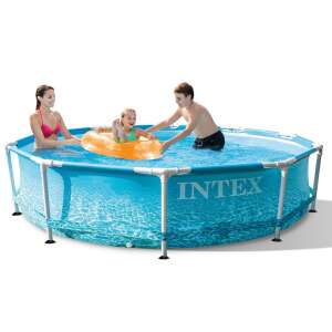 Intex Beachside 305x76cm fémvázas medence, család élvezi a medencét